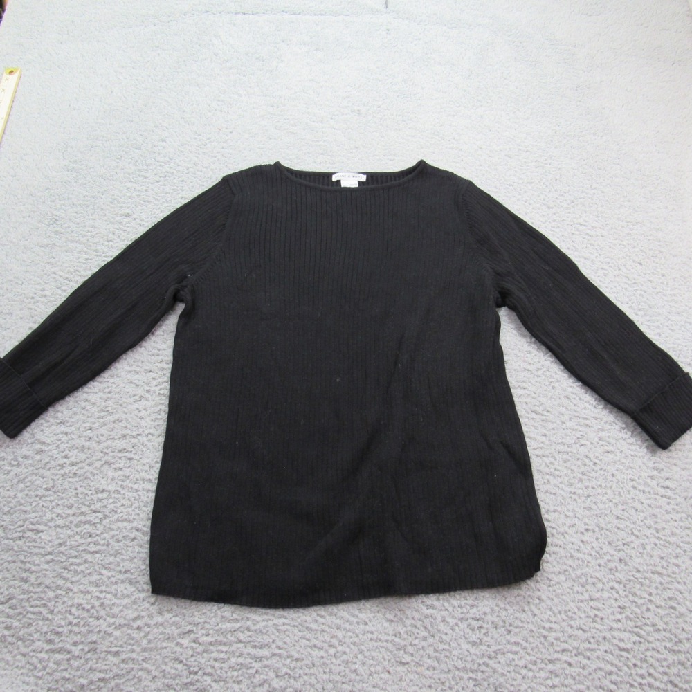 Deane & White Womens Black 100% Cotton Ribbed Long Sleeve‎ Knit Top Size L